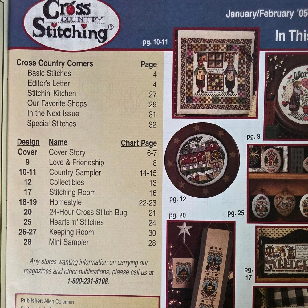 Cross Country Stitching Feb 2005 Cross Stitch Patterns Primitive Folk Art OOP